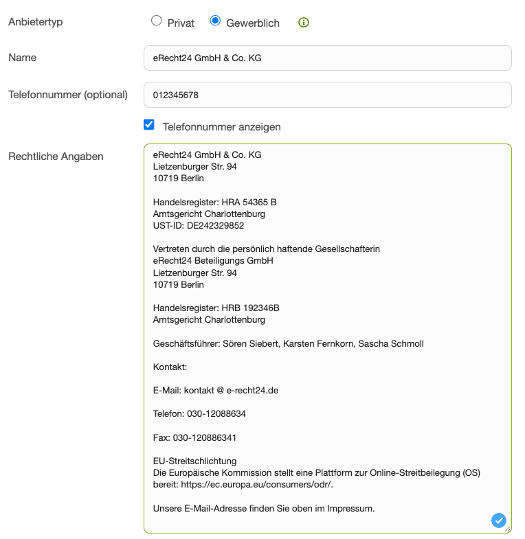 Impressum  Kleinanzeigen erstellen & einbinden